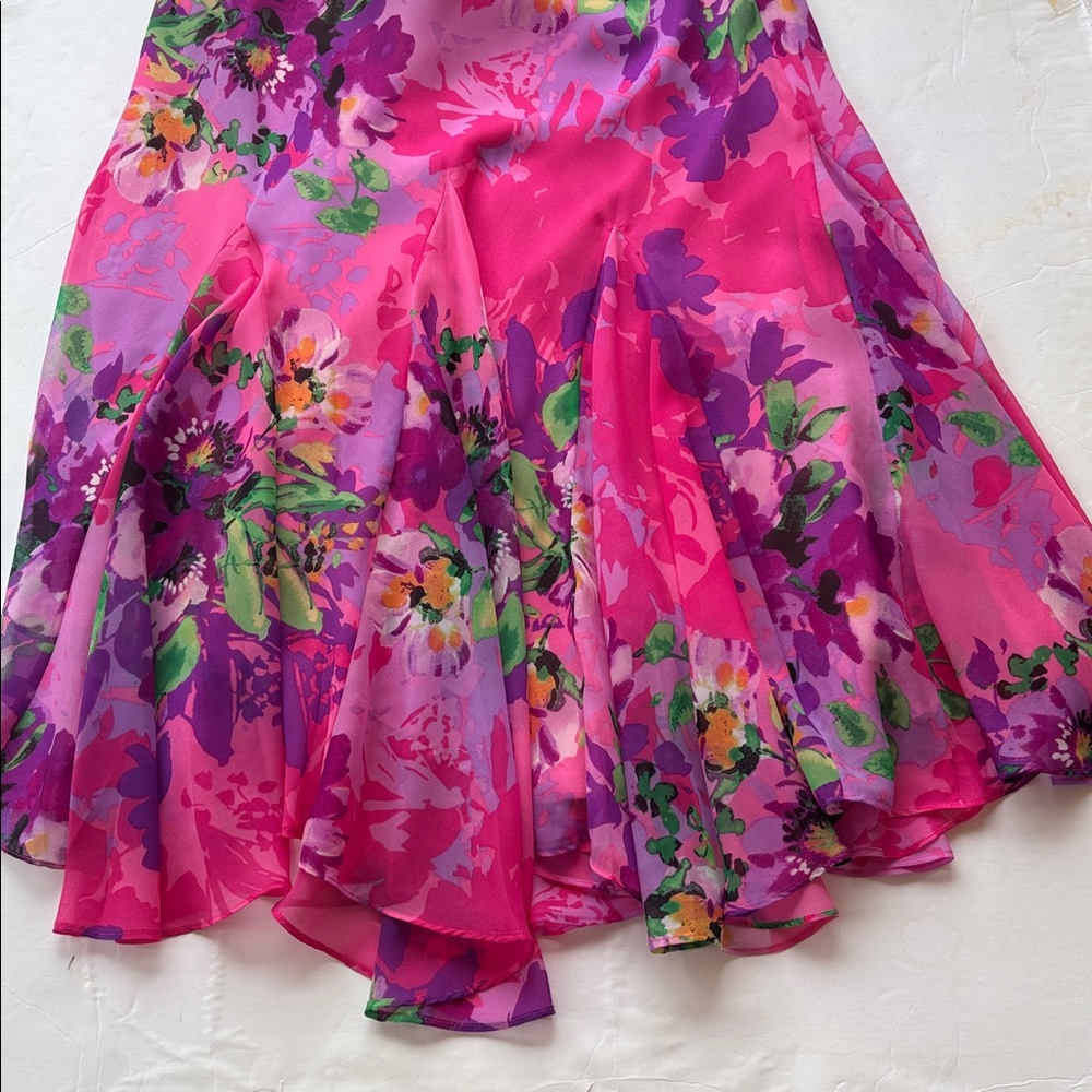 Vintage Y2K Hot Pink Floral Bias Asymmetrical Midi Skirt Cache Mermaid S Barbie - Picture 10 of 17